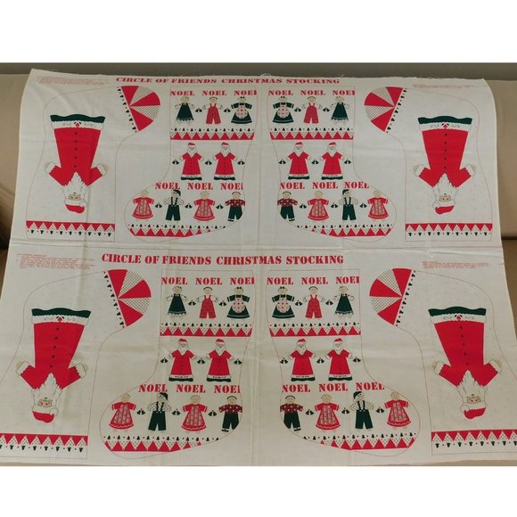 Vintage 1988 Christmas Santa Stockings PrePrinted Pattern on Fabric Makes 4 - Picture 1 of 4